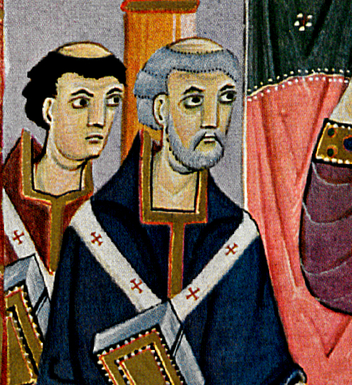 Représentation de Sylvestre II dans une enluminure des Évangiles dOtton III fin Xe début XIe sièclejpg